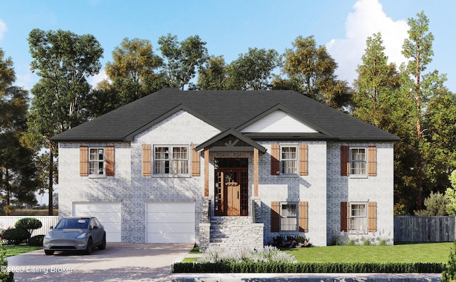 view of front facade featuring a garage and a front lawn