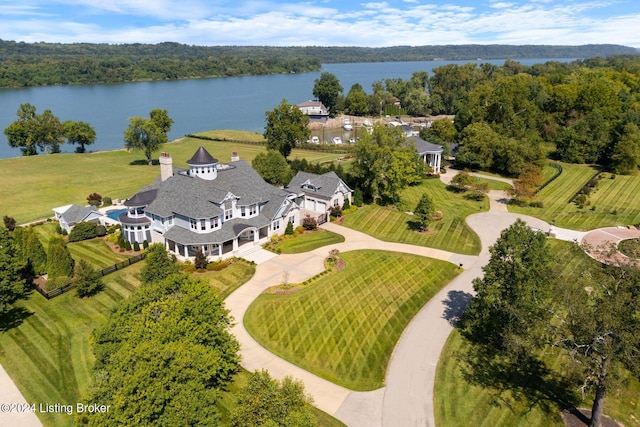 bird's eye view featuring a water view