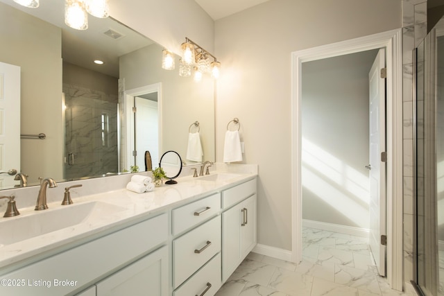 bathroom with vanity and an enclosed shower