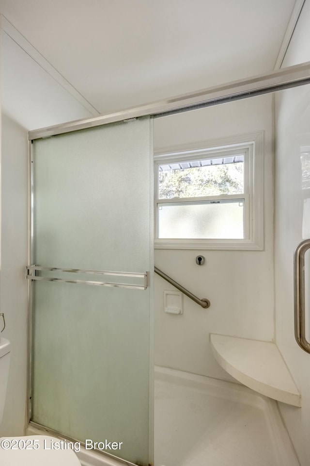 full bath with a stall shower and toilet