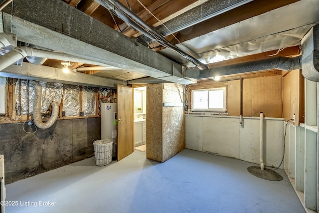 basement with water heater