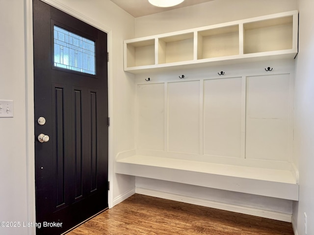 mudroom with wood-type flooring