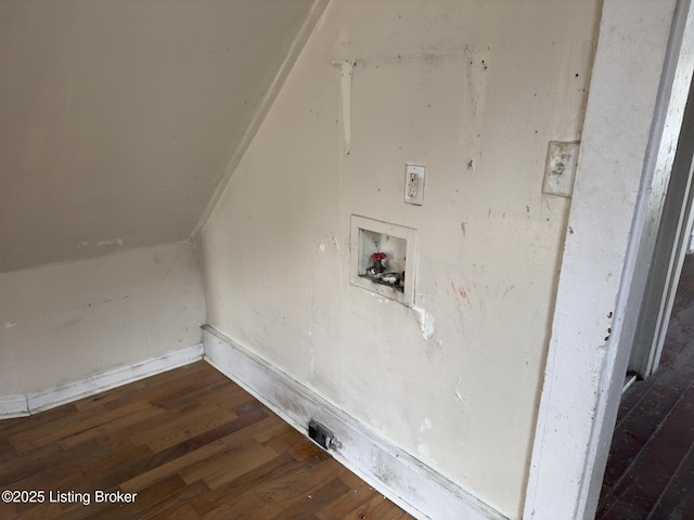 laundry area with dark hardwood / wood-style flooring and hookup for a washing machine