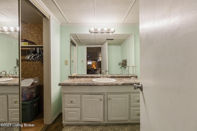 bathroom featuring crown molding and vanity