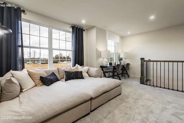 living room featuring light colored carpet