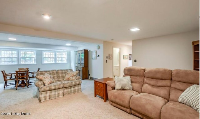 living room with light carpet