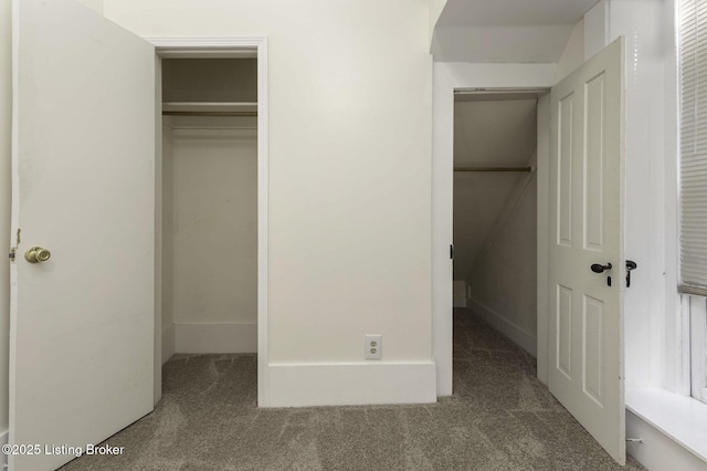 unfurnished bedroom featuring carpet floors and a closet