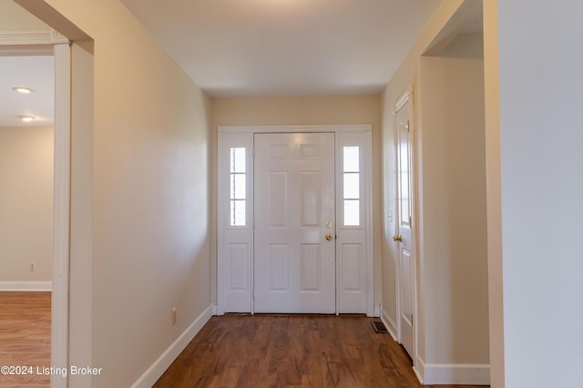 entryway with wood-type flooring