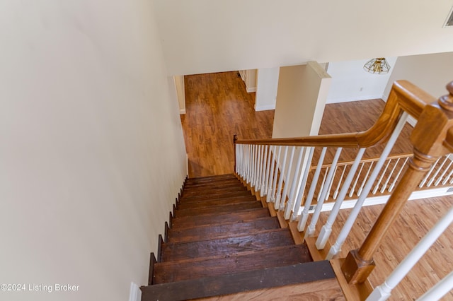 stairs with hardwood / wood-style floors