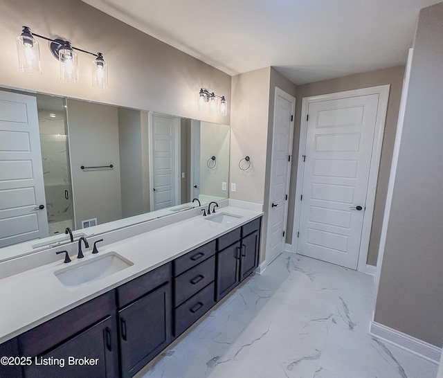 bathroom featuring vanity and walk in shower