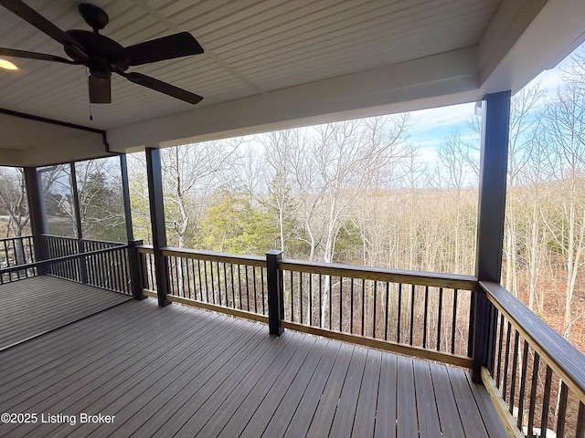 wooden deck with ceiling fan