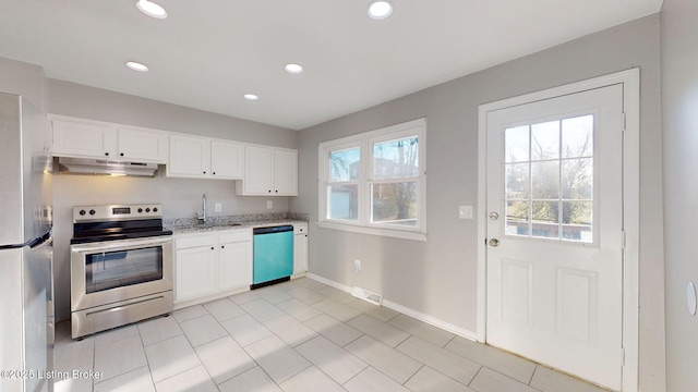 kitchen featuring sink, white cabinetry, a wealth of natural light, and stainless steel appliances