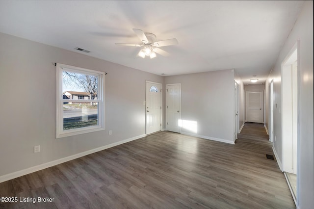 interior space featuring ceiling fan and hardwood / wood-style flooring