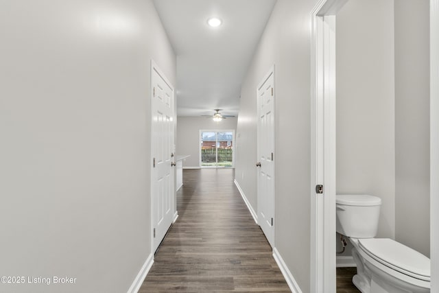 corridor with dark hardwood / wood-style flooring