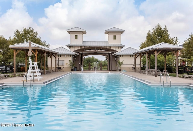 view of pool featuring a gazebo and a patio area