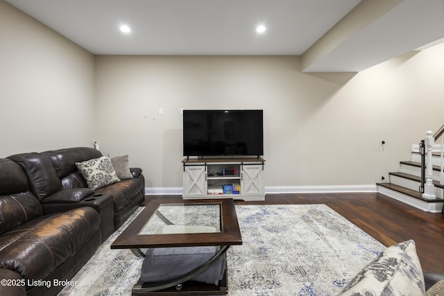 living room featuring dark hardwood / wood-style flooring