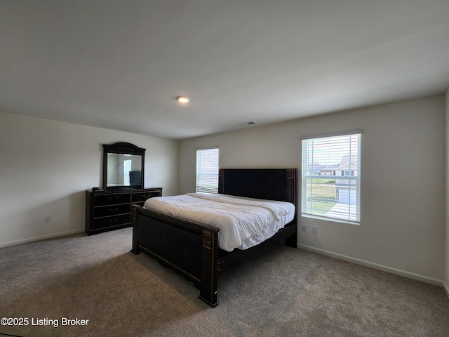 carpeted bedroom with multiple windows