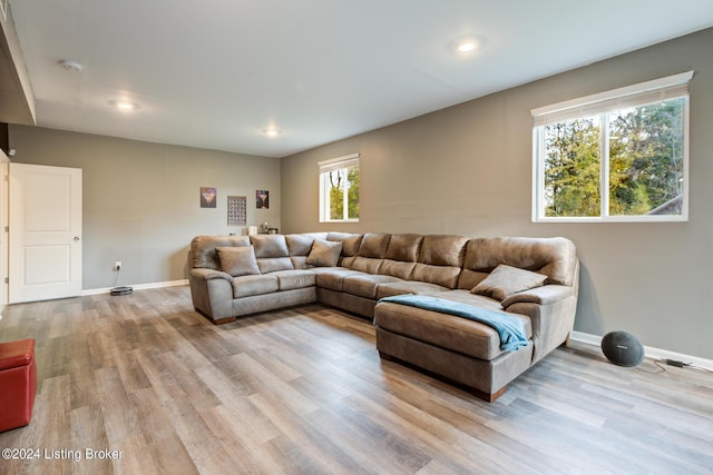 living room featuring light wood-type flooring