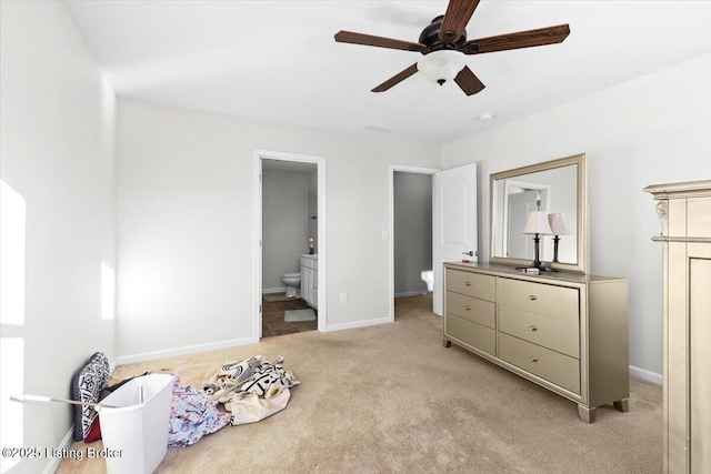 interior space featuring ceiling fan and light colored carpet