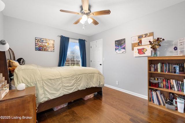 bedroom with hardwood / wood-style flooring and ceiling fan