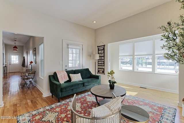 living room featuring light wood-type flooring