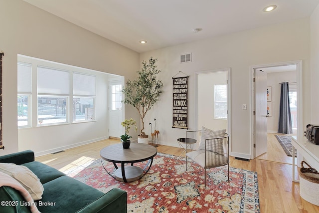 living room with light wood-type flooring