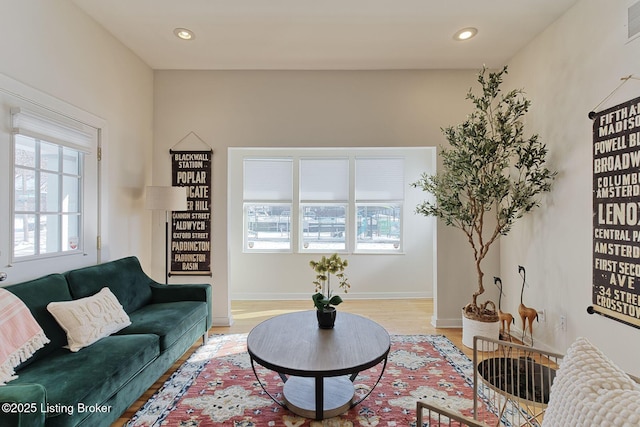 living room with light wood-type flooring