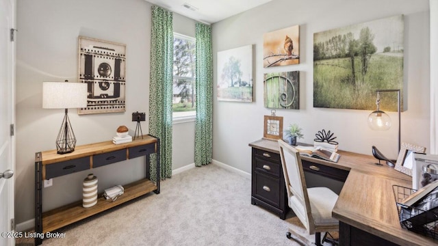 view of carpeted home office