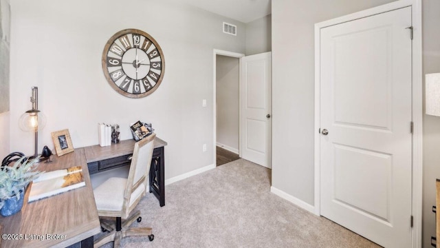 view of carpeted office space