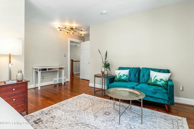 living area featuring dark hardwood / wood-style flooring