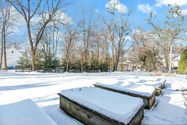 view of yard layered in snow