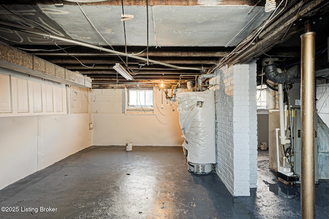 basement featuring water heater