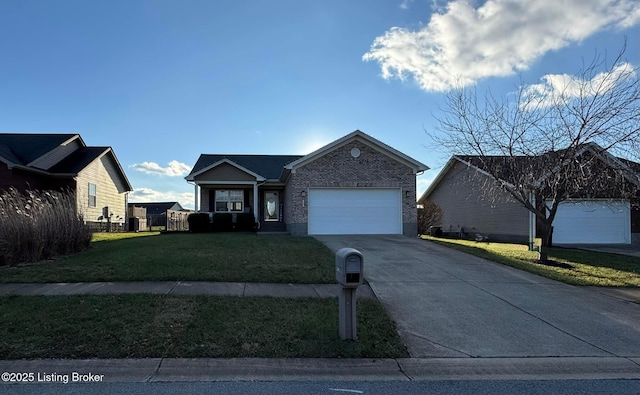 view of front of house with a front lawn and a garage