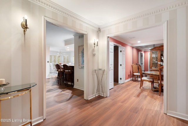 161 Gardiner Lake Rd Unit 161, Louisville, KY 40205 - hallway with light wood-type flooring, baseboards, and ornamental molding