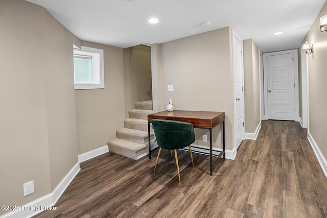 office space featuring dark hardwood / wood-style floors