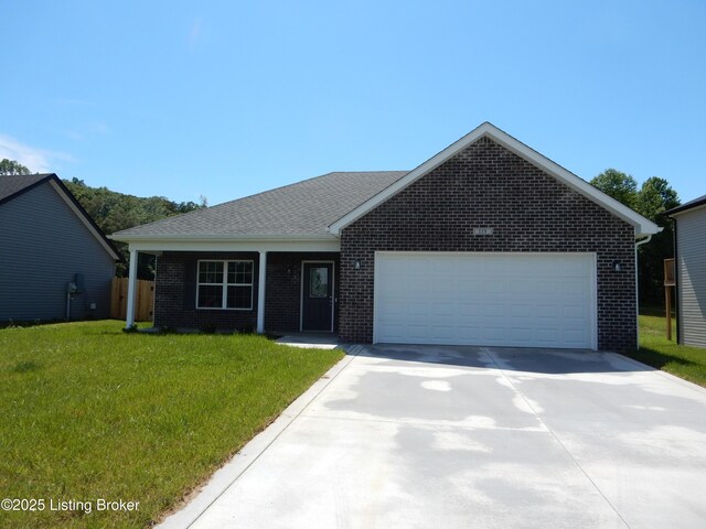 159 Diane Ct, Lebanon Junction, KY 40150 - single story home with brick siding, concrete driveway, a front yard, and an attached garage