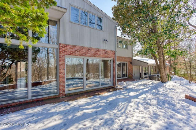 view of snow covered property