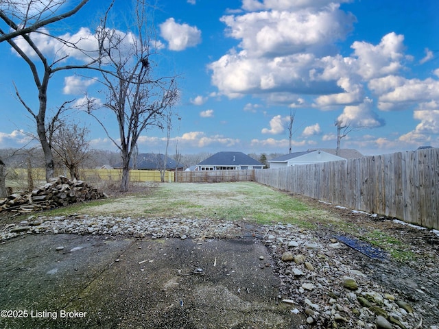 view of yard with a fenced backyard