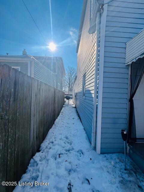 view of snow covered exterior