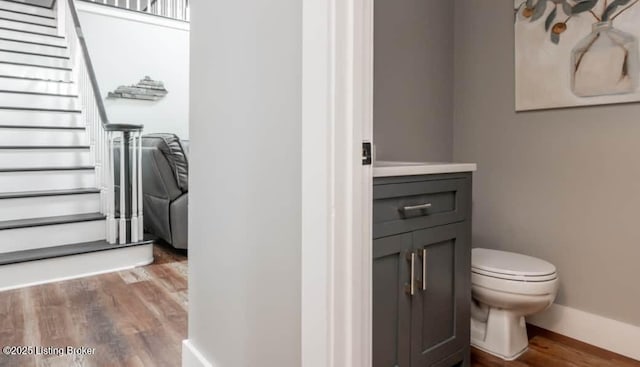 bathroom featuring vanity, toilet, and wood-type flooring