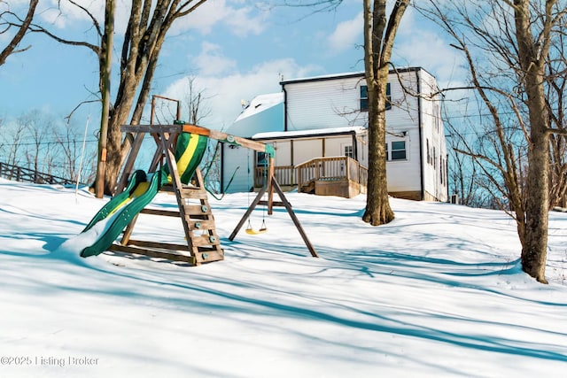 view of snow covered playground