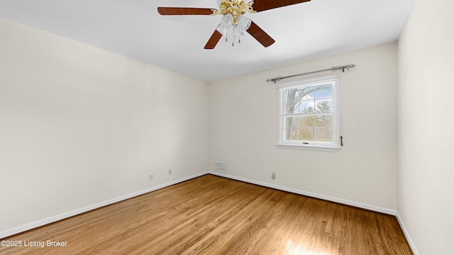 spare room with hardwood / wood-style floors and ceiling fan