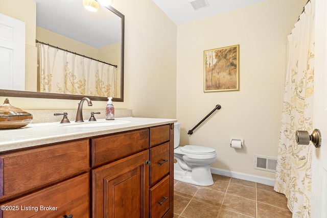 bathroom featuring tile patterned flooring, vanity, and toilet