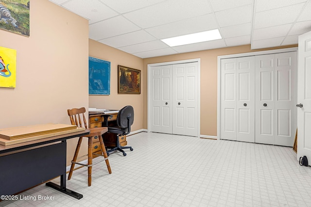 office featuring a paneled ceiling