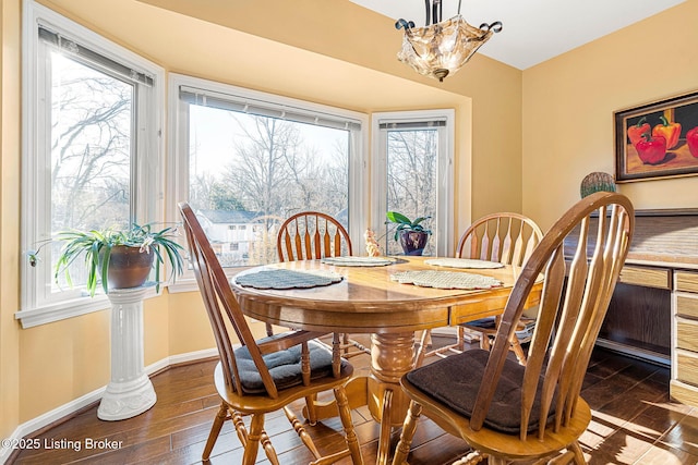 dining area with dark wood-type flooring