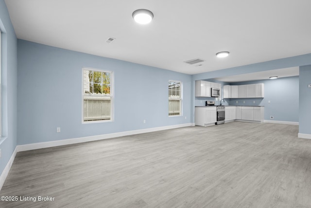 unfurnished living room with light hardwood / wood-style flooring