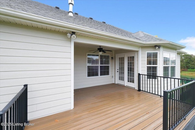 wooden deck with ceiling fan