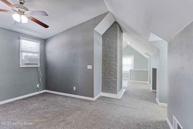 bonus room featuring vaulted ceiling, ceiling fan, and carpet floors