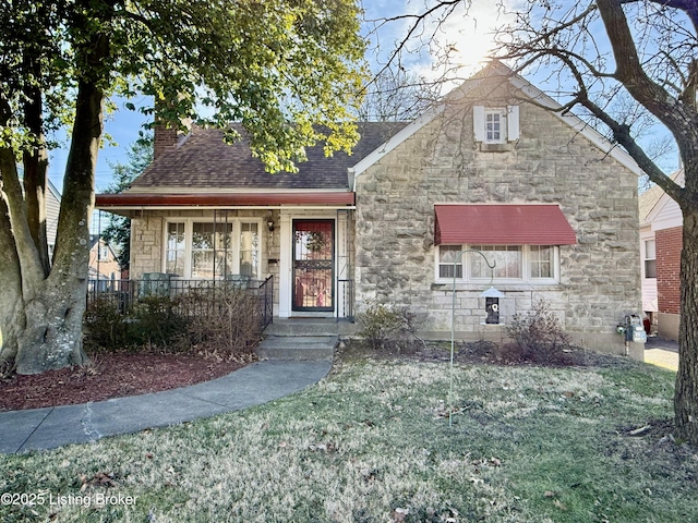 view of front of property with a front lawn