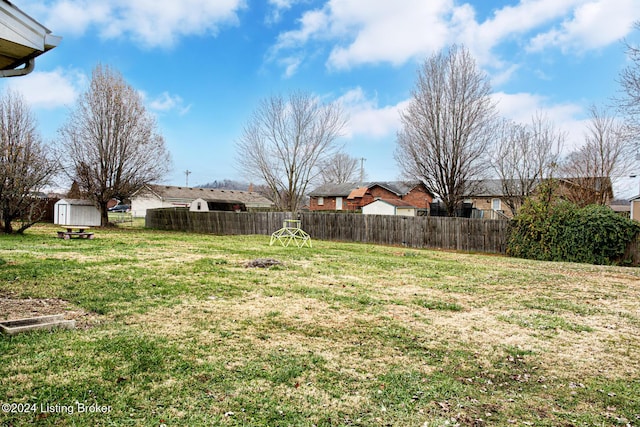 view of yard with a shed